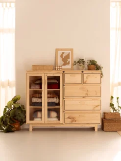 Muebles LUFE Vitrinas^AIKA vitrina doble con 5 cajones 157x128