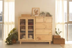 Muebles LUFE Vitrinas^AIKA vitrina doble con 5 cajones 157x128