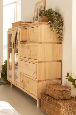 Muebles LUFE Vitrinas^AIKA vitrina doble con 5 cajones 157x128