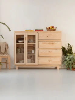 Muebles LUFE Vitrinas^AIKA vitrina doble con cajonera 157x128