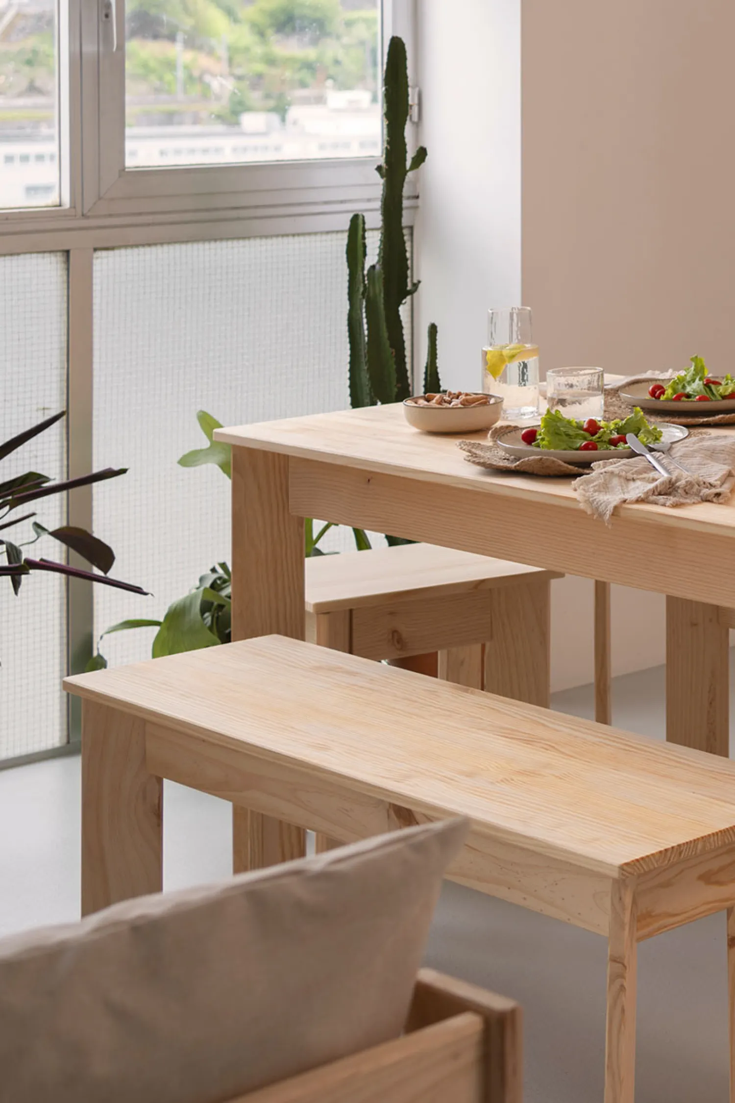 Muebles LUFE Conjuntos Mesas Y Sillas^BATU conjunto mesa 150x80 con bancos