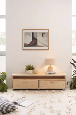 Muebles LUFE Muebles Tv^LIBE mueble TV con 2 cajones y ruedas