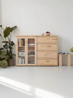 Muebles LUFE Vitrinas^LIBE vitrina doble con cajonera 157x115