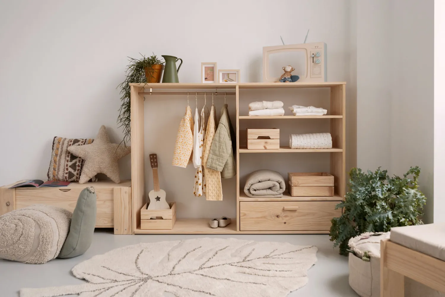 Muebles LUFE Armarios Y Alacenas^MONTESSORI armario infantil abierto con cajón