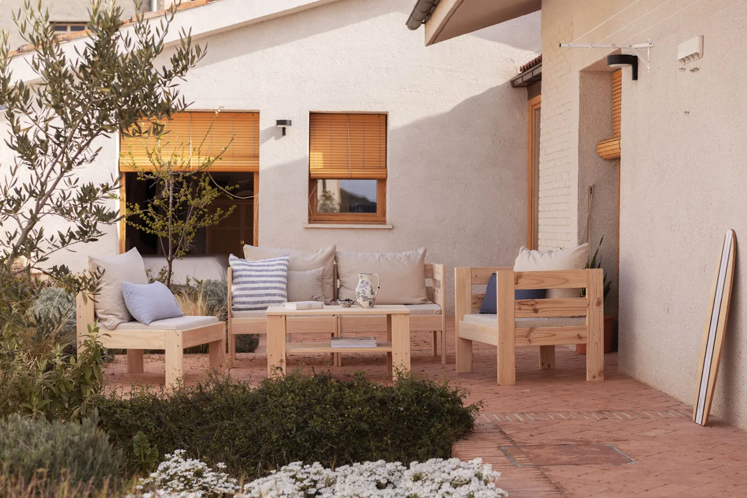 Muebles LUFE Conjuntos De Exterior^OREKA conjunto sofá modular con mesa para exterior